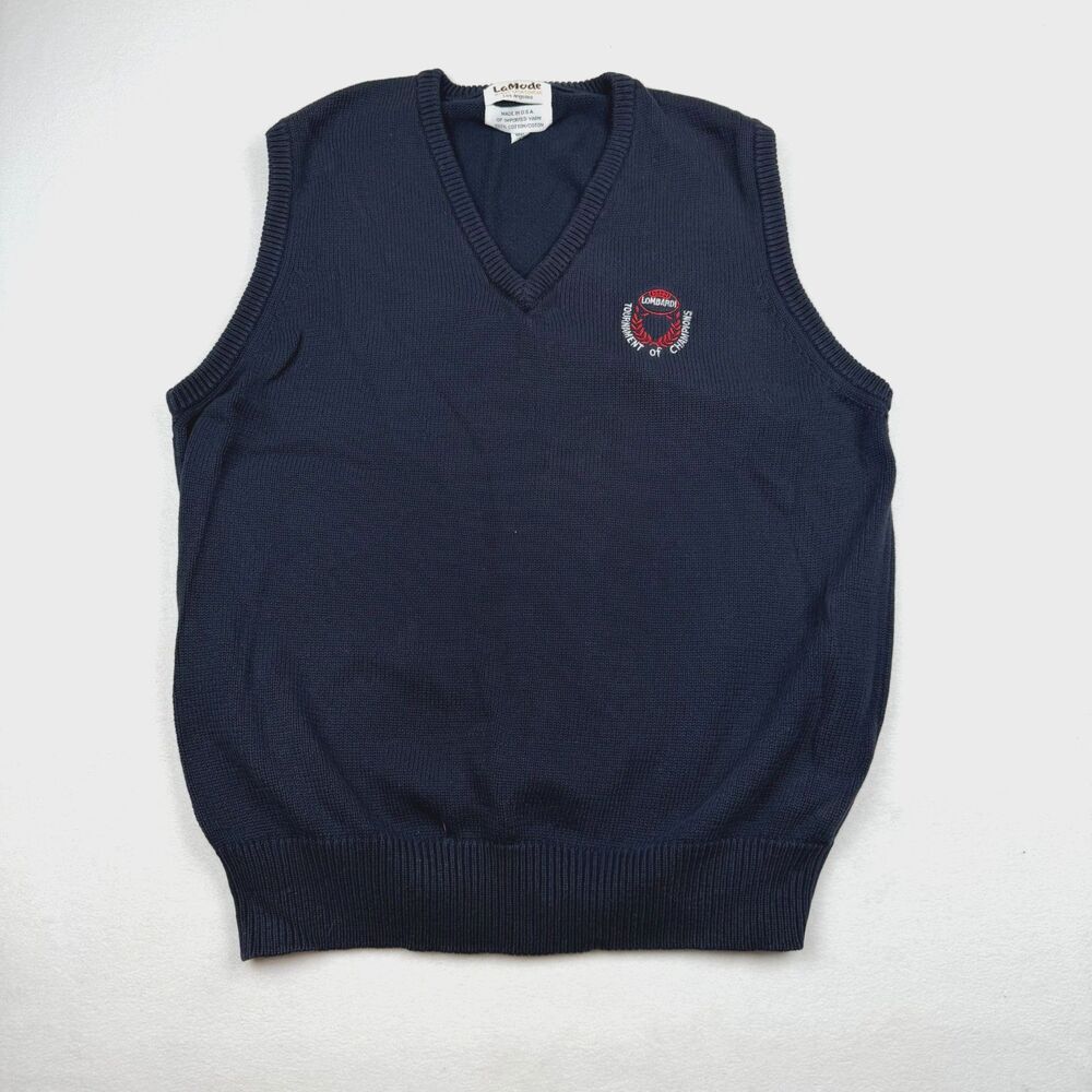 VTG 1980s La Mode Golf Sweater Vest Men L Blue Vince Lombardi Crest V-Neck USA
